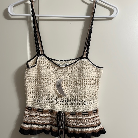 American Eagle Outfitters Cream Cropped Camisole with Tie Front - Picture 1 of 3